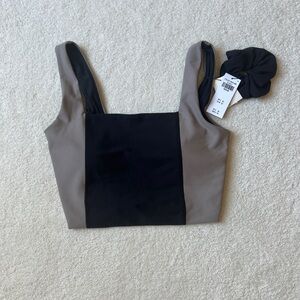 YPB Colorblock Square-Neck Women’s Crop Top in Black and Taupe NWT